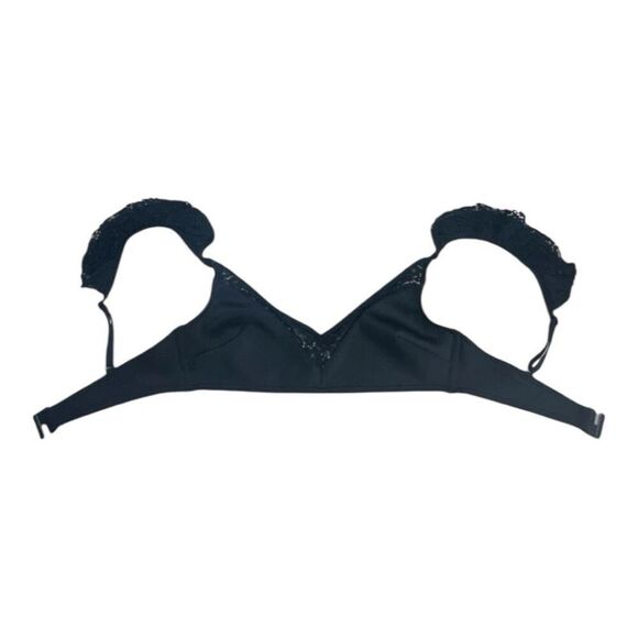 ASOS Swim Black Floral Lace Bikini Top Size 4 Ruffle Boned Swimwear Beach - Picture 6 of 12